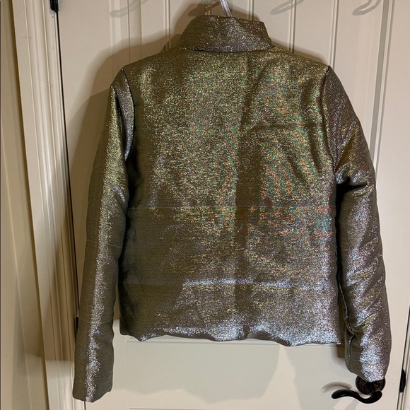 Design Lab Lord & Taylor Metallic Silver & Gold Women's Puffer Bomber Jacket SzS - Picture 3 of 13